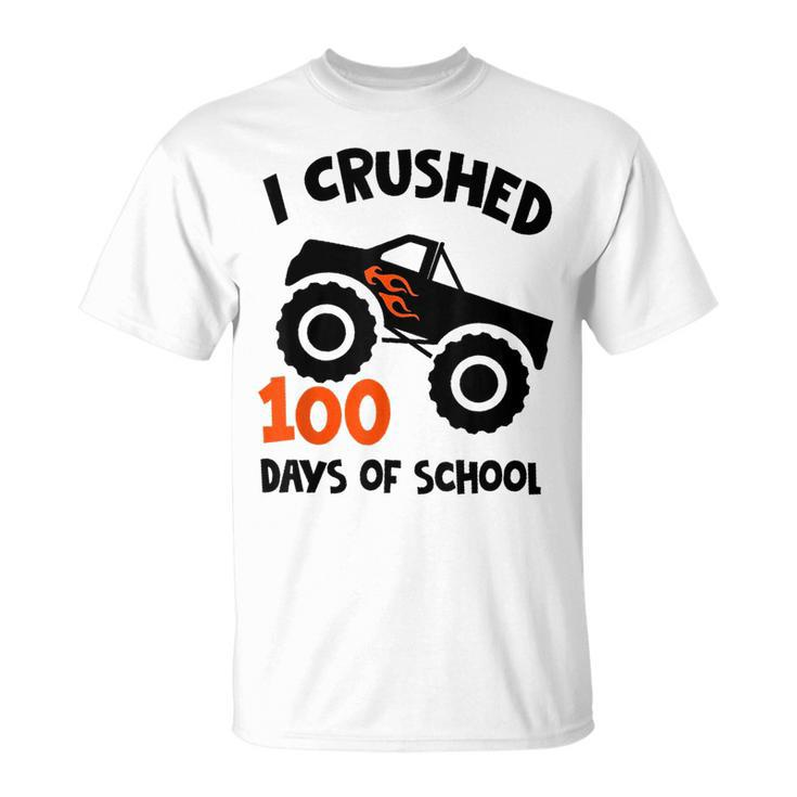 Kids I Crushed 100 Days Of School Boys Girls Monster Truck T-Shirt