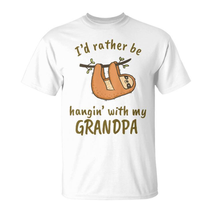 Kids Id Rather Be Hangin With My Grandpa Cute Tiny Sloth Lover Unisex T-Shirt