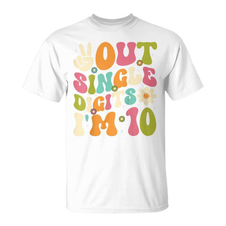 Kids Peace Out Single Digits Retro Groovy 10Th Birthday Girl  Unisex T-Shirt