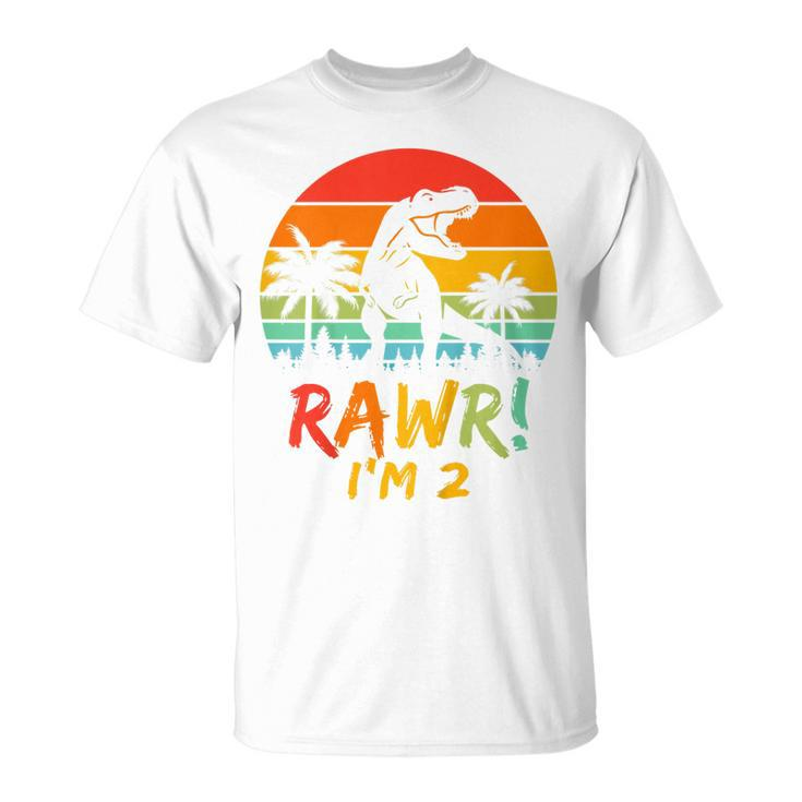 Kids Rawr I’M 2 Dinosaur 2 Years Old Gifts T Rex 2Nd Birthday Boy  Unisex T-Shirt