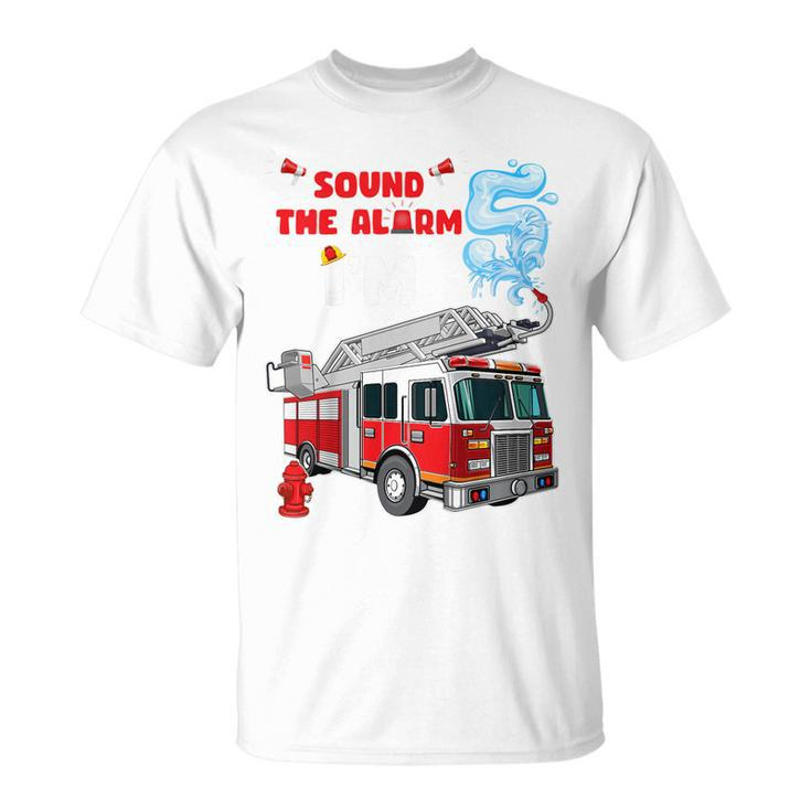 Kids Sound The Alarm Im 5 Kids Fire Truck Firefighter Birthday T-Shirt