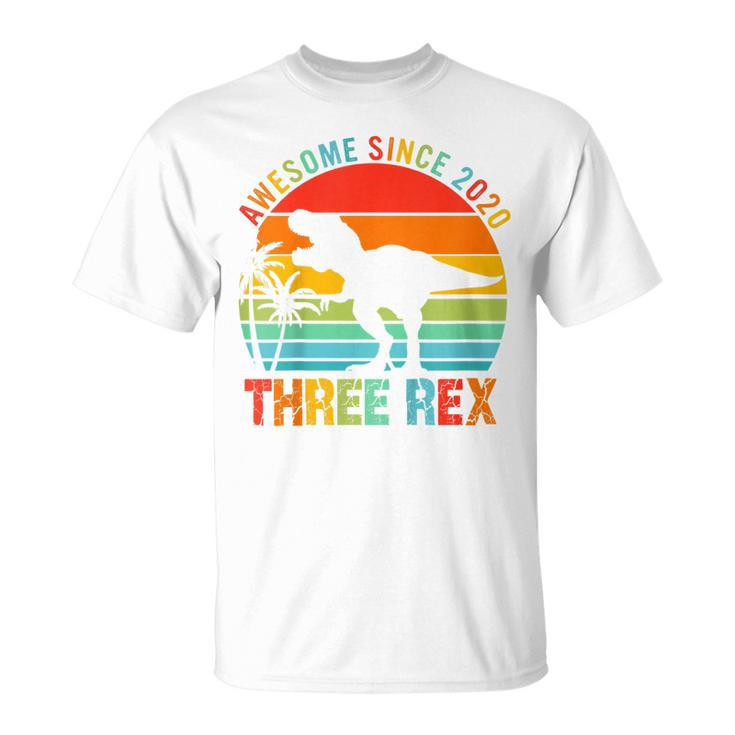 Kids Three Rex 3Rd Birthday 2020 Third Dinosaur 3 Year Old Boy  Unisex T-Shirt