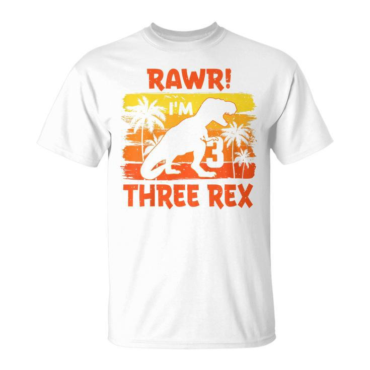 Kids Three Rex Birthday Party Outfit Dinosaur 3 Year Old Boy  Unisex T-Shirt