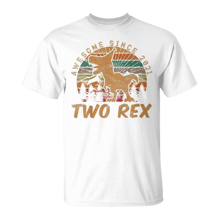Kids Two Rex 2Nd Birthday Gifts Second Dinosaur 2 Year Old Unisex T-Shirt