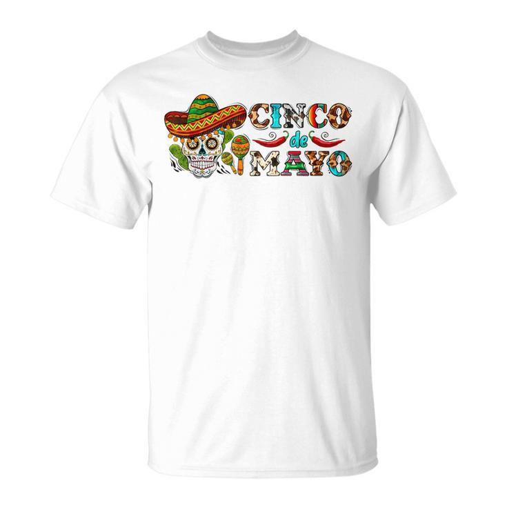 Lets Fiesta Sugar Skull Cinco De Mayo Skull Mexican Party  Unisex T-Shirt