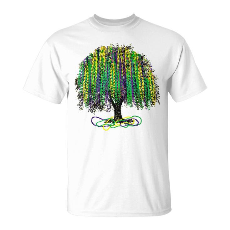 Mardi Gras Tree Beads New Orleans 2022 Watercolor Vintage T-Shirt