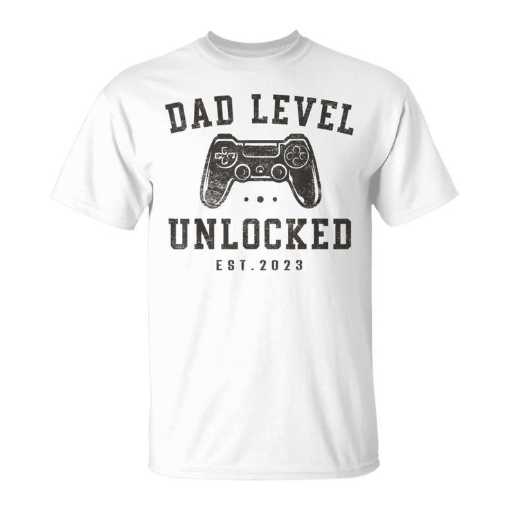 Mens Dad Level Unlocked 2023 New Dad To Be Gifts Gamer Father Day  Unisex T-Shirt