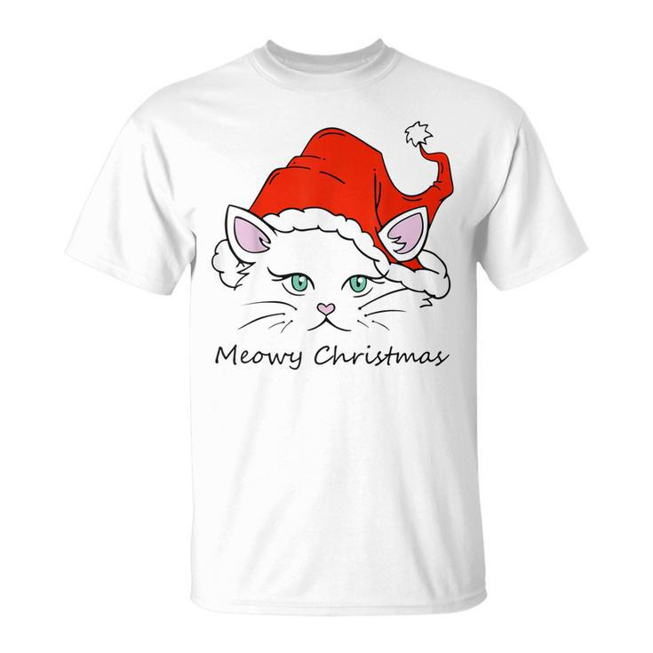 Meowy Catmas Cat Christmas Cute Kitten Cats Santa Hat V2T-shirt
