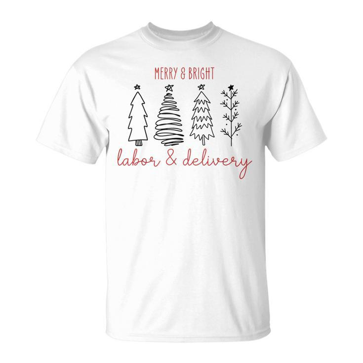 Merry Xmas Bright Christmas Labor And Delivery Nurse T-shirt