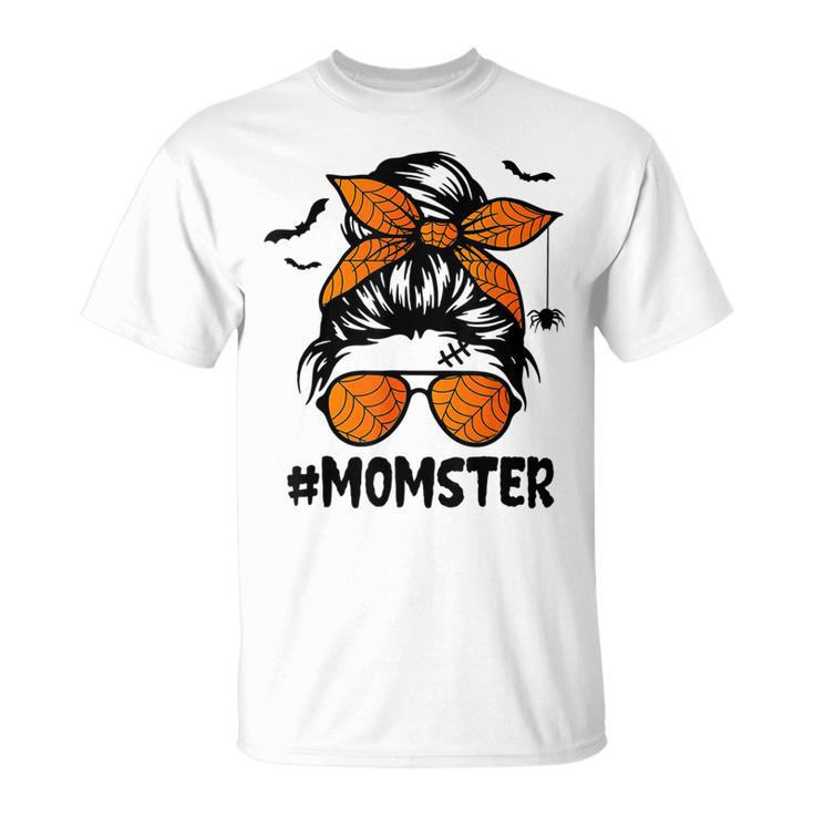 Momster For Halloween Mom Messy Bun Leopard T-shirt