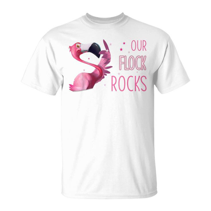 Our Flock Rocks Flamingo Mothers Day Funny Gift  Unisex T-Shirt