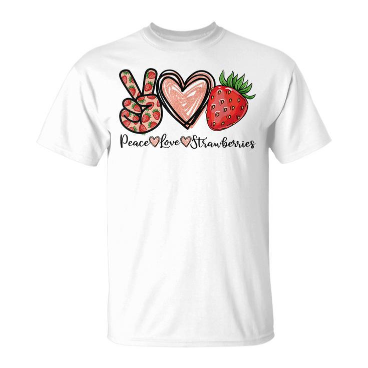 Peace Love Strawberry Farmer Strawberries Lover Berry Fruits  Unisex T-Shirt