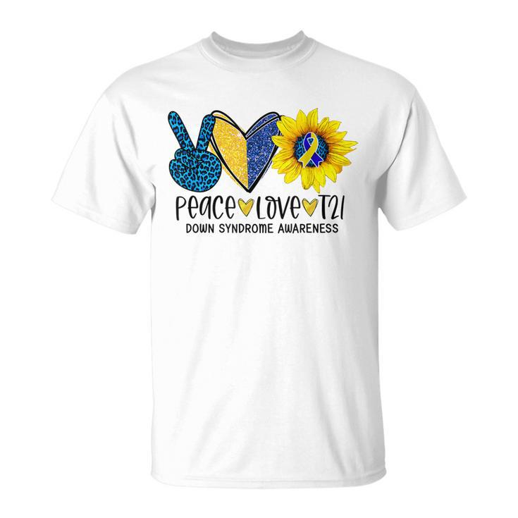 Peace Love T21 Down Syndrome Leopard Peace Sign & Sunflower  Unisex T-Shirt