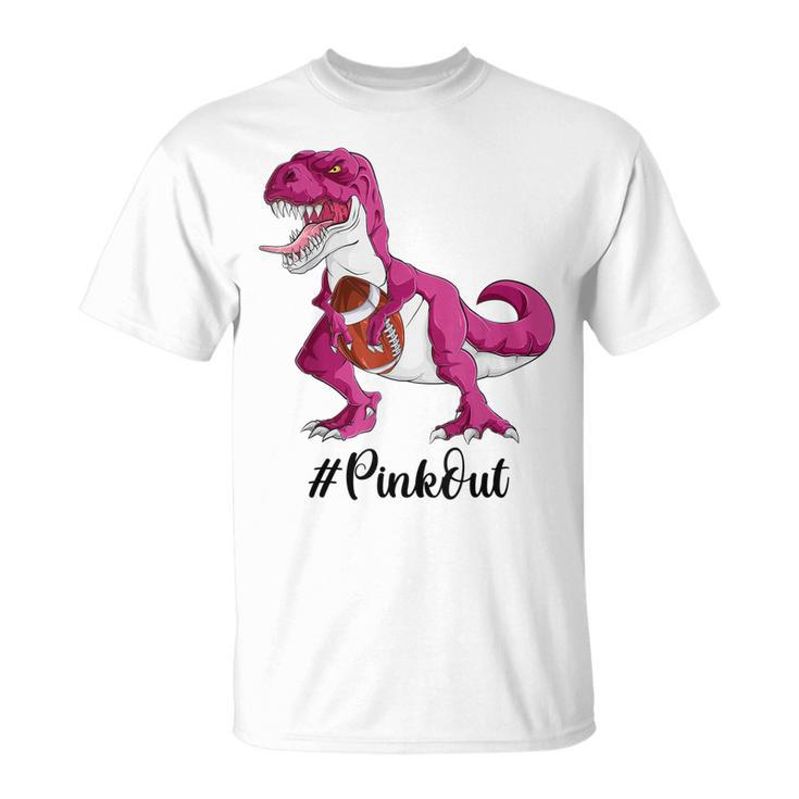 Pink Dinosaur Football Boys Pink Out Breast Cancer T-shirt