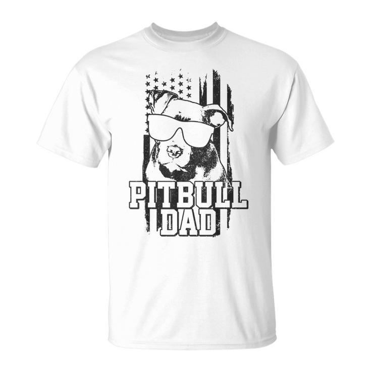 Mens Pitbull Dad American Flag Patriotic Dog Lover T-shirt