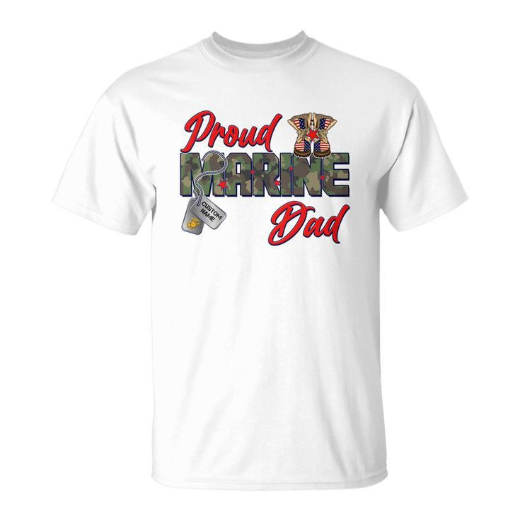 Proud Marine Dad Personalize Dog Tags Unisex T-Shirt