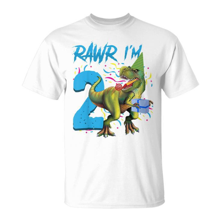 Rawr Im 2Nd Birthday Boy Dinosaur T-Rex 2 Years Old Party T-shirt