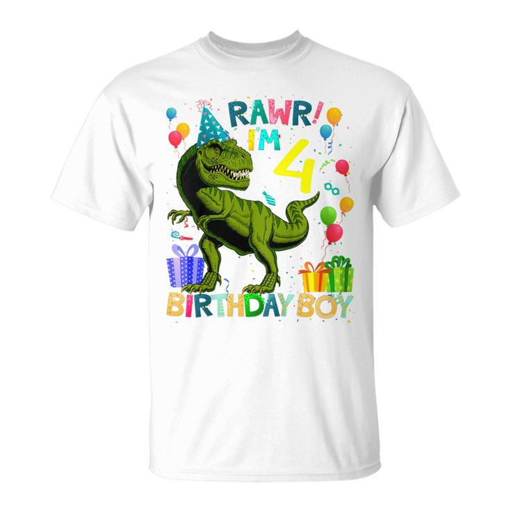 Rawr Im 4 4Th Birthday Dinosaur Rex Boys 4 Year Old T-shirt