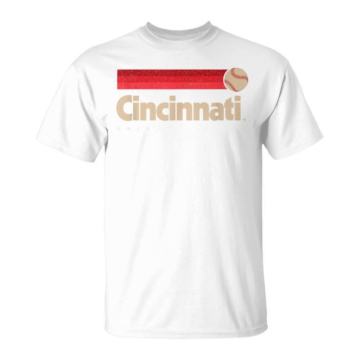 Red Cincinnati Baseball Softball City Ohio Retro Cincinnati T-Shirt