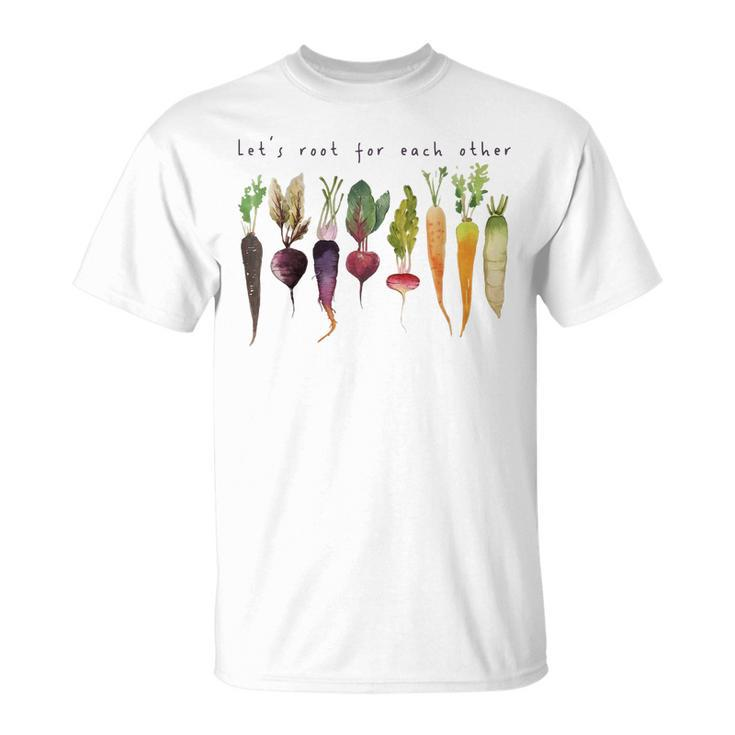 Retro Lets Root For Each Other Cute Veggie Vegan T-shirt