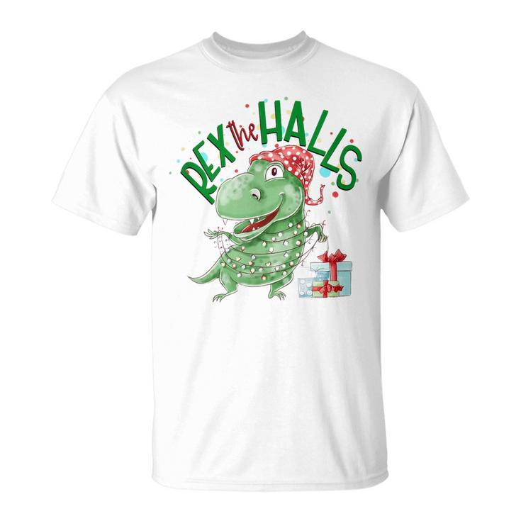 Rex The Halls Christmas Dinosaur Cute Boys Girls Xmas T-shirt