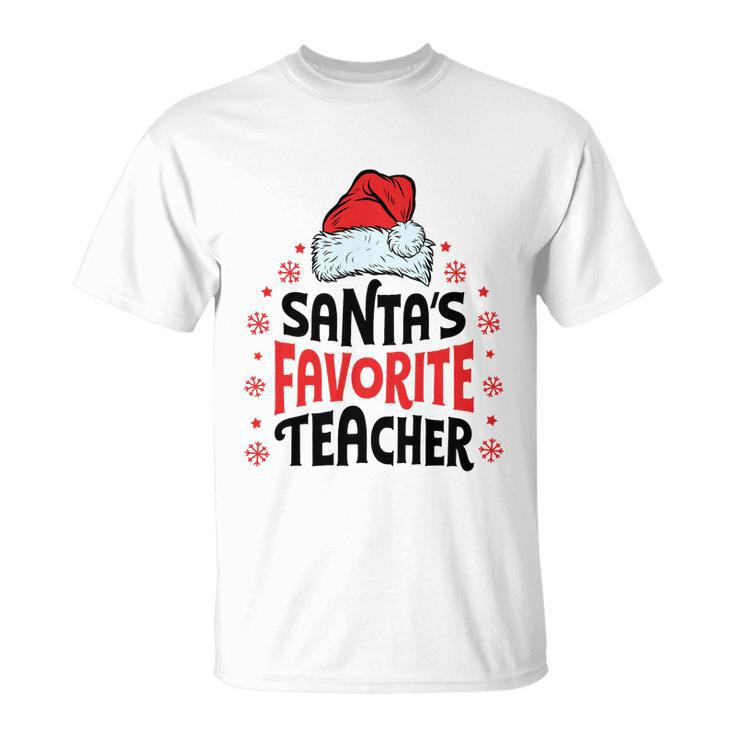 Santas Favorite Teacher Christmas Women Men Santa Hat Unisex T-Shirt