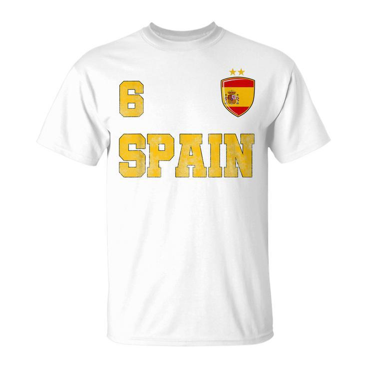 Spain Soccer Spanish Football Number Six Futebol Jersey Fan T-shirt