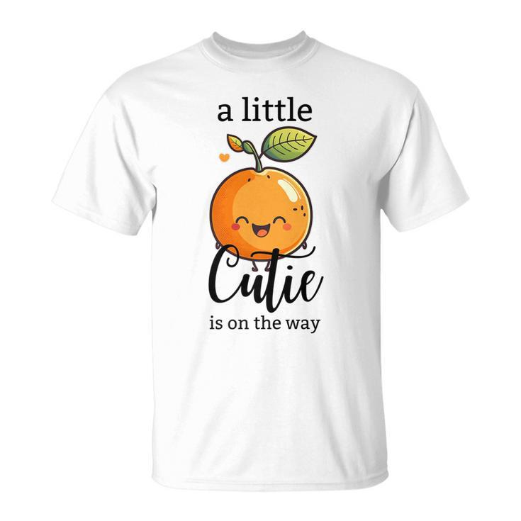 Spring Baby Shower Theme A Little Cutie Is On The Way Orange   Unisex T-Shirt