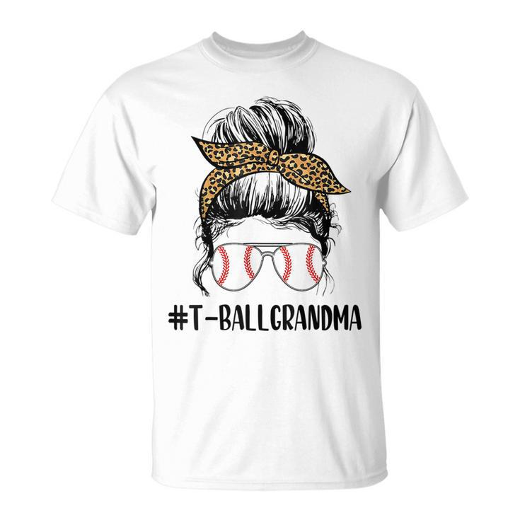 Tball Grandma Life Messy Bun Leopard Print Softball Grandma Unisex T-Shirt