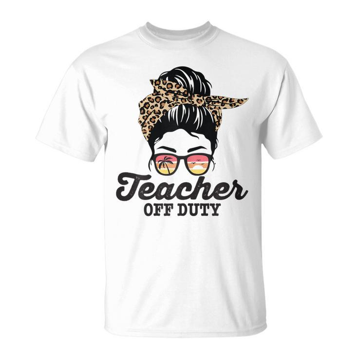 Teacher Off Duty Leopard Messy Bun Glasses Gift For Womens Unisex T-Shirt