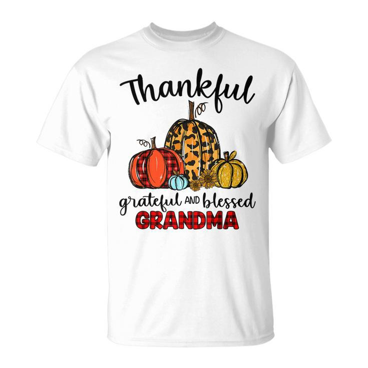Thankful Grateful Blessed Grandma Pumpkin Leopard Plaid Gift Unisex T-Shirt