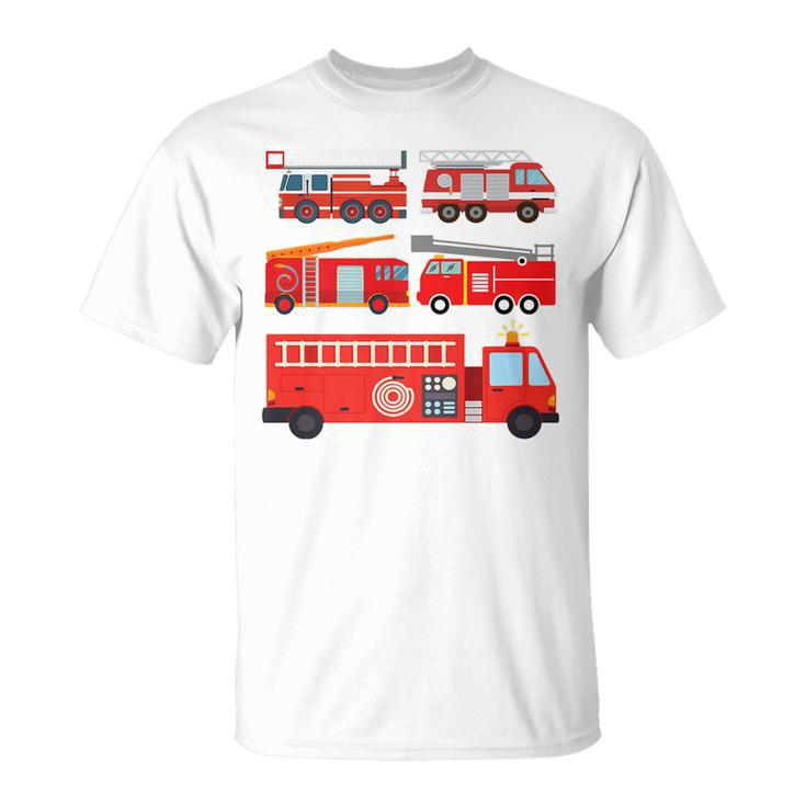 Types Of Fire Truck Toddler Boy Firefighter Trucks T-Shirt