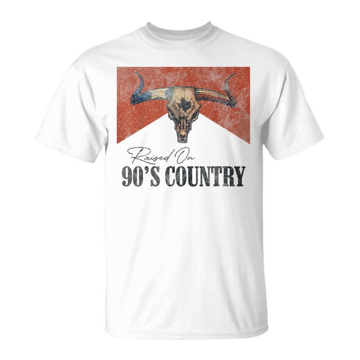 Vintage Raised On 90S Country Music Bull Skull Western  Unisex T-Shirt
