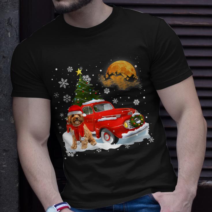 Cavoodle Dog Riding Red Truck Christmas Decorations  Men Women T-shirt Graphic Print Casual Unisex Tee