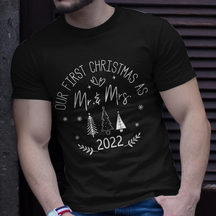 Couple Wife Husband Our First Christmas As Mr & Mrs 2022  Men Women T-shirt Graphic Print Casual Unisex Tee