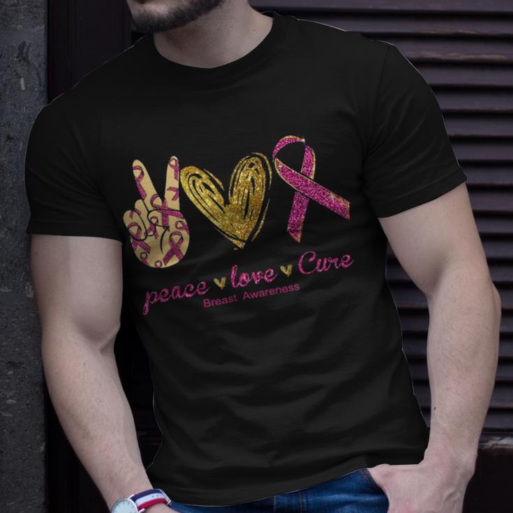Peace Love Cure Breast Cancer Awareness Unisex T-Shirt