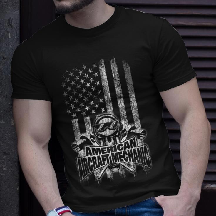 Aircraft Mechanic American Flag Skull And Ratchets Unisex T-Shirt Gifts for Him
