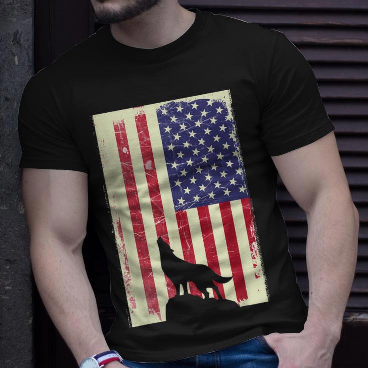 American Wolf Hunter Patriotic For Dad Fathers Day Gift For Mens Unisex T-Shirt Gifts for Him