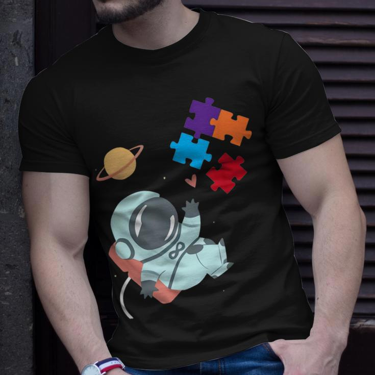 Autism Awareness Astronaut Puzzle Pieces Space Mom Dad Kids Unisex T-Shirt Gifts for Him