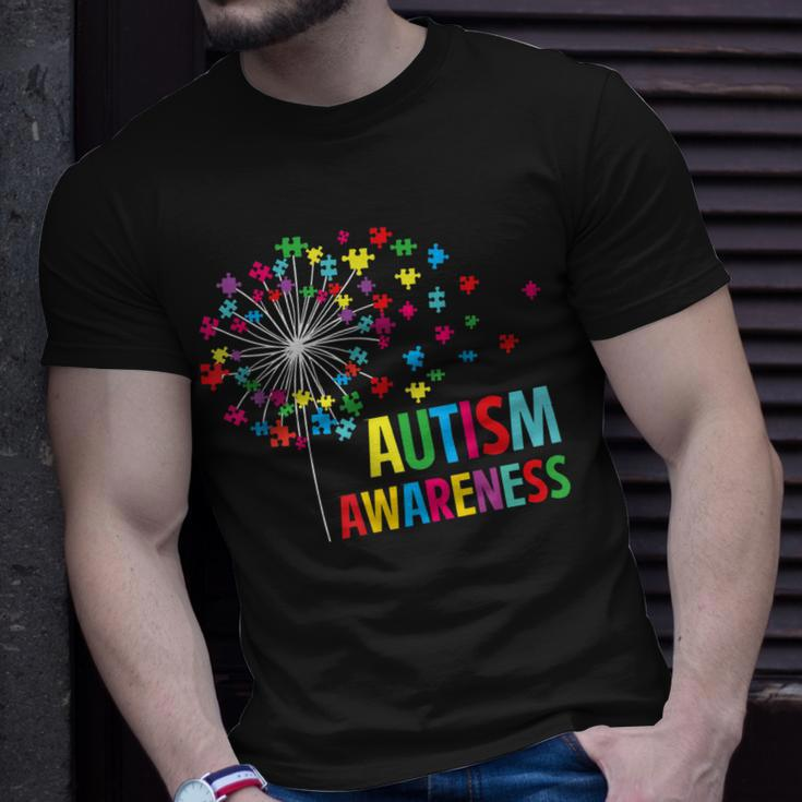 Autism Awareness Dandelion Puzzle Piece Dad Mom Autistic Unisex T-Shirt Gifts for Him