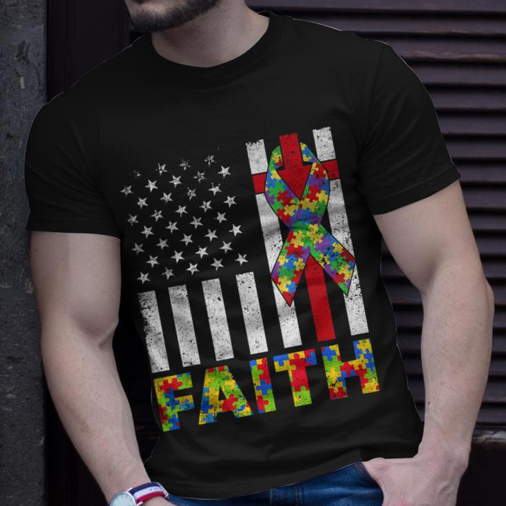 Autism Awareness Faith Cross Autistic Usa Flag For Dad Mens Unisex T-Shirt Gifts for Him