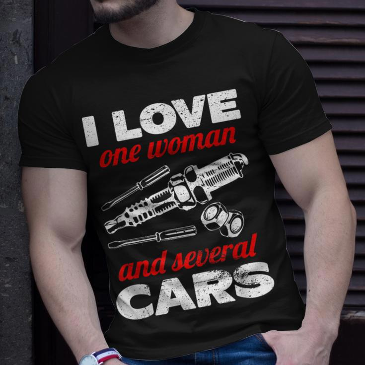 Auto Car Mechanic Gift I Love One Woman And Several Cars Unisex T-Shirt Gifts for Him