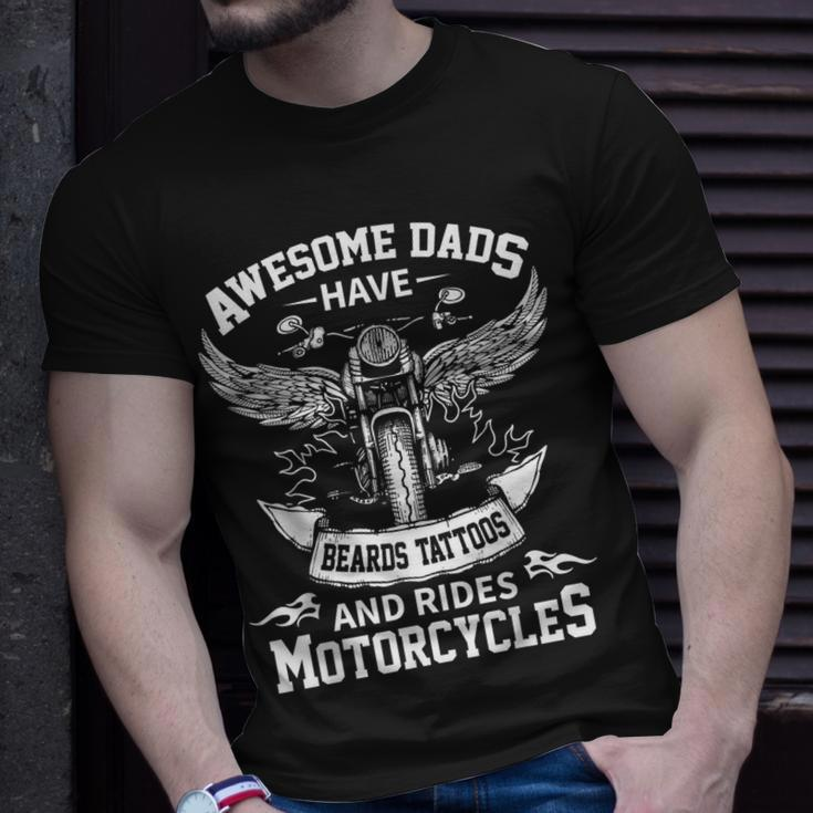 Awesome Dads Have Beards Tattoos And Rides Motorcycles Unisex T-Shirt Gifts for Him