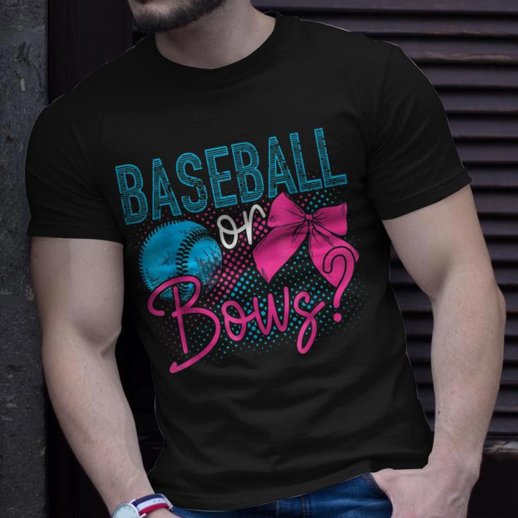 Baseball Or Bows Gender Reveal Party Quote Mom Dad Unisex T-Shirt Gifts for Him