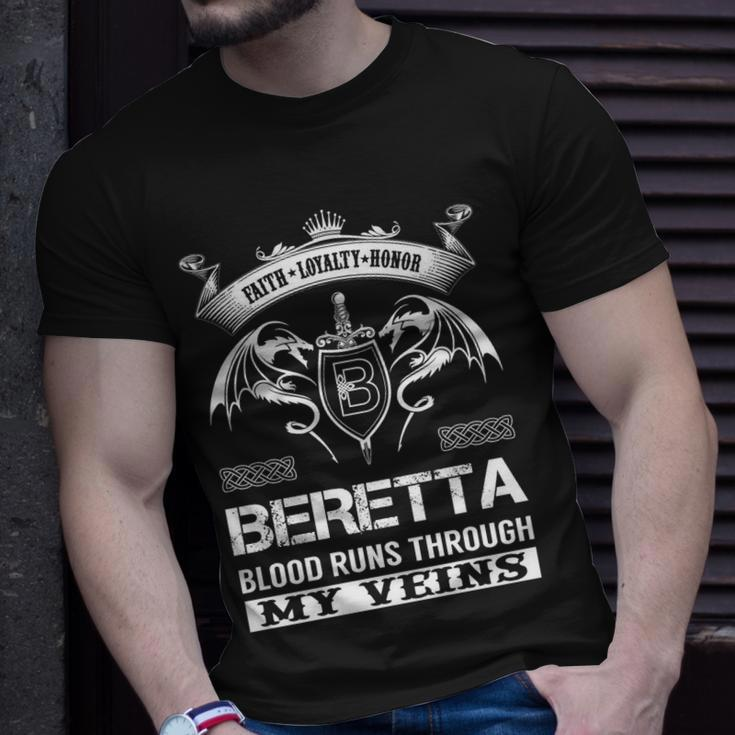 Beretta Blood Runs Through My Veins Unisex T-Shirt Gifts for Him