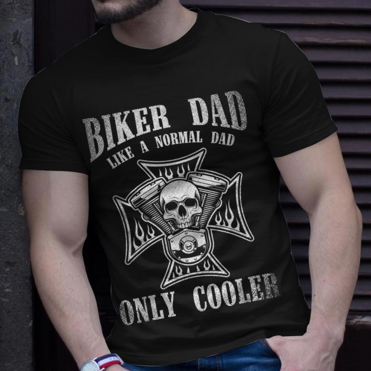 Biker Dad Like A Normal Dad Only Cooler Funny Dad Gift Biker Unisex T-Shirt Gifts for Him