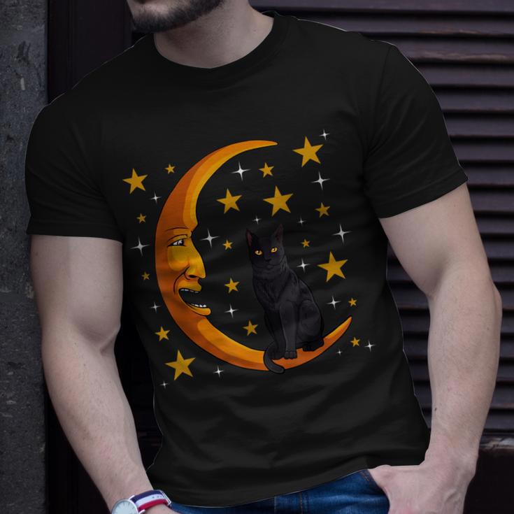 Black Cat Moon Kitten Lover Funny Crescent Pet Owner Unisex T-Shirt Gifts for Him