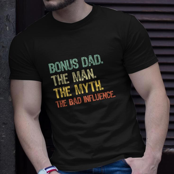 Bonus Dad The Man Myth Bad Influence Retro Gift Christmas V2 Unisex T-Shirt Gifts for Him
