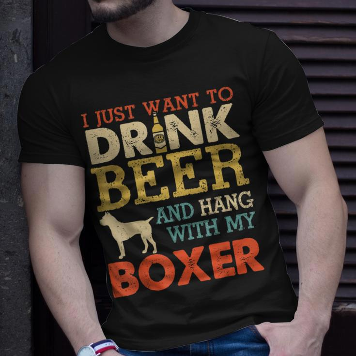 Boxer Dad Drink Beer Hang With Dog Men Vintage T-Shirt Gifts for Him