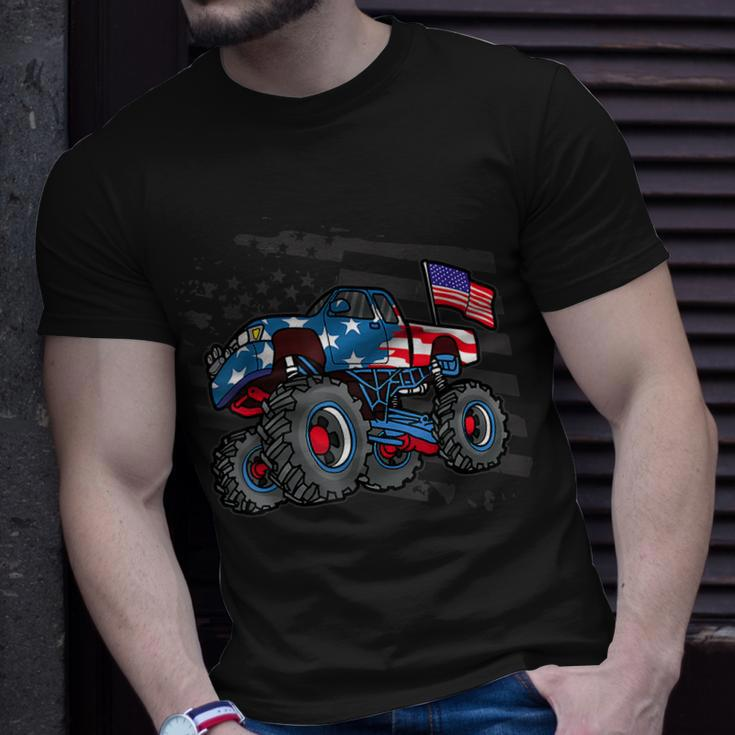 Boys Monster Truck Lover American Flag Racing Usa Patriotic Unisex T-Shirt Gifts for Him